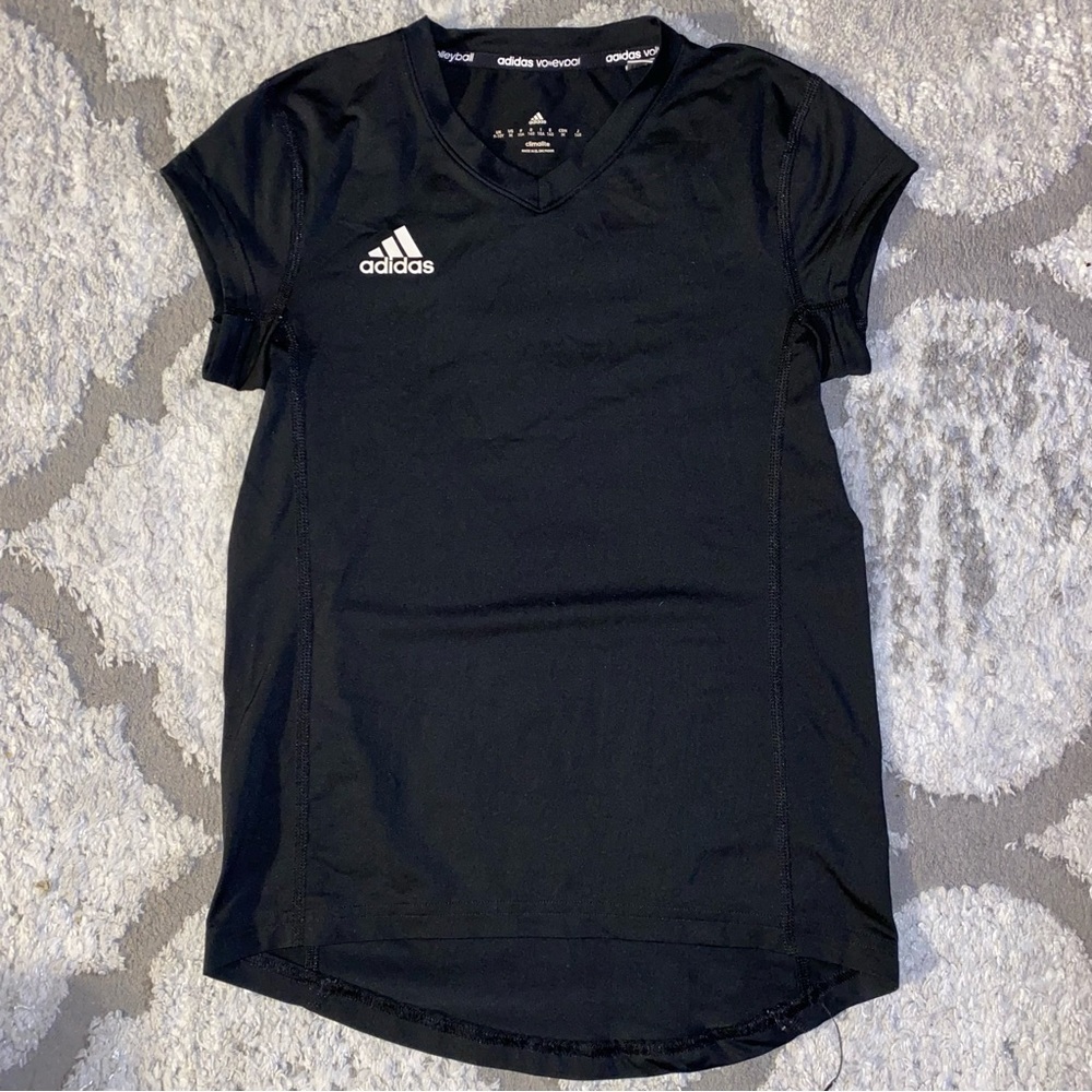 Adidas Climalite Volleyball V-Neck Short Sleeve Shirt Black Girls Size Medium
